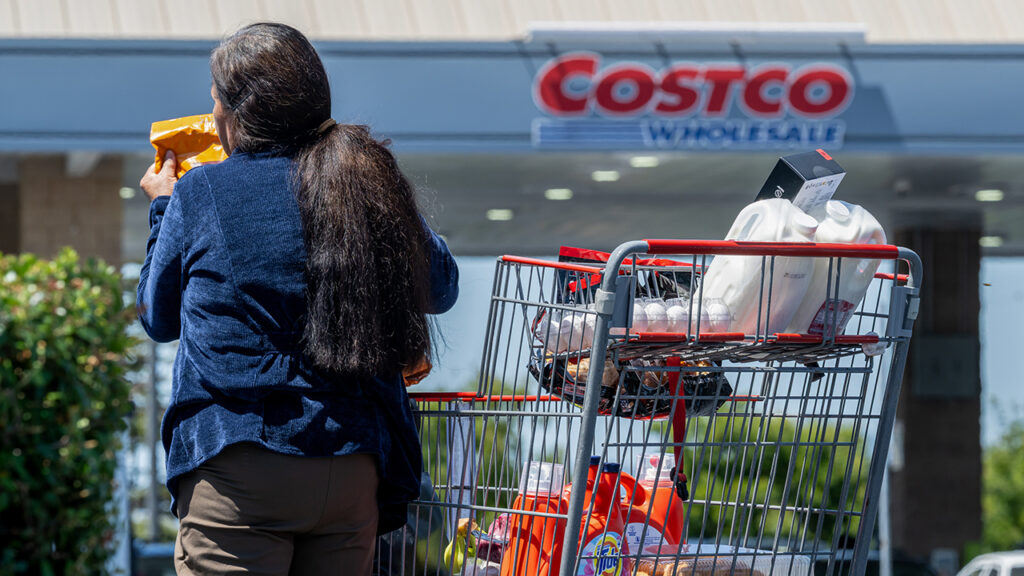 A shopper loads items into a vehicle at a Costco store in Vallejo, California, US, on Thursday, May 29, 2025. Costco Wholesale Corp. posted